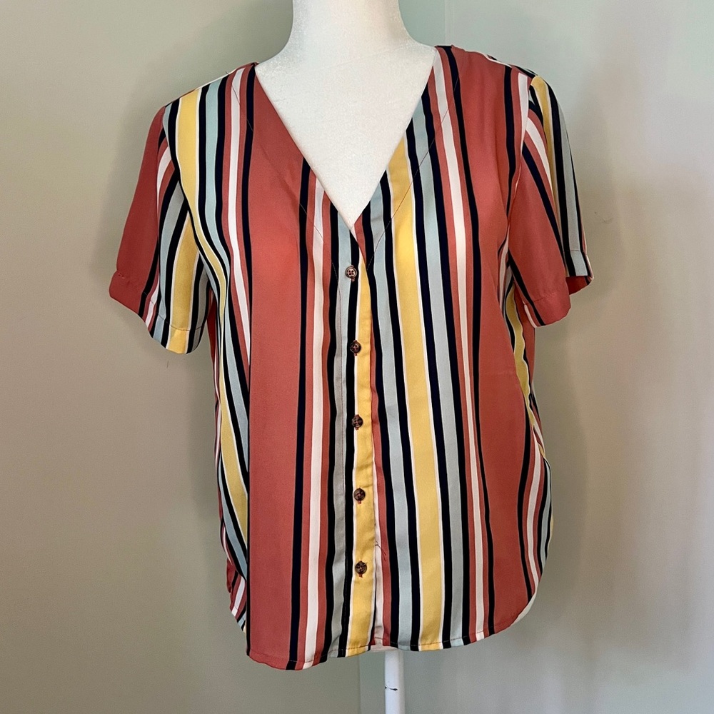 Retro Striped Button Up Blouse